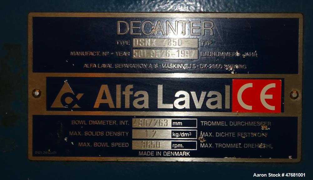 Used- Alfa Laval DSNX-4850 Solid Bowl Decanter Centrifuge